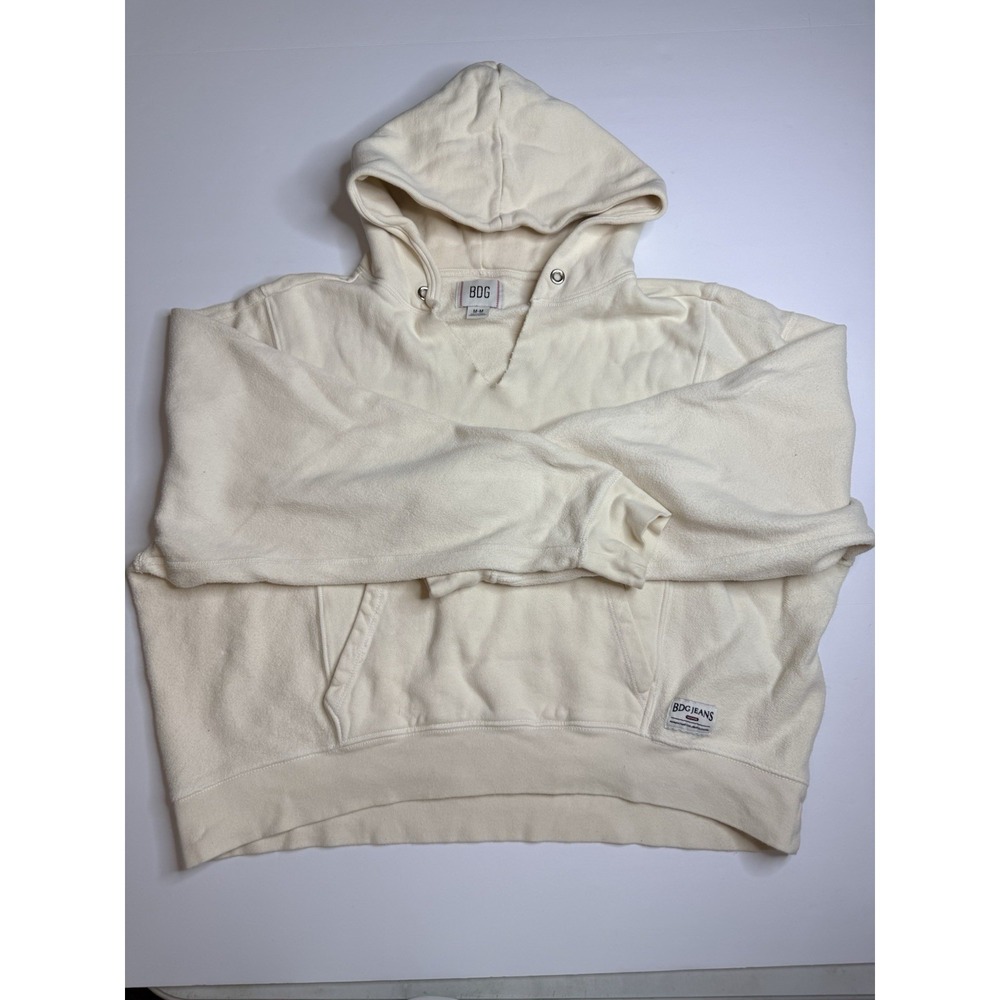 BDG Women's Oversized Cropped Cream Colored Hoodie Size Medium M